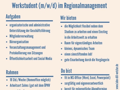 Stellenausschreibung Werkstudent (m/w/d)